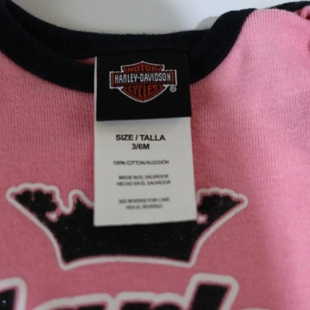 Harley Davidson Baby Girl Body Suits Lot of 3 Tattoo Arm Pink I Love Harley 3-6